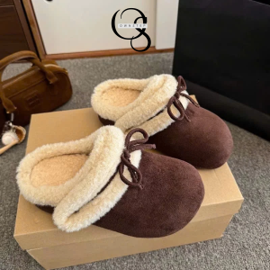 Alternative view of Dép sục lông cừu nữ quai dán phối nơ xinh, siêu êm ái, giữ ấm tốt, QCCC FULLBOX