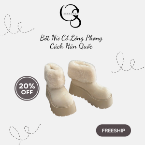 Bốt Nữ Cổ Lông Phong Cách Hàn Quốc, Đế Bánh Mì Cao 7cm Tôn Dáng, Dáng Xinh Dễ Phối Đồ