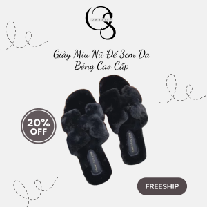 Dép lông chữ H nữ QCCC FULLBOX, lót lông êm ái, giữ ấm tốt phù hợp cho Thu Đông