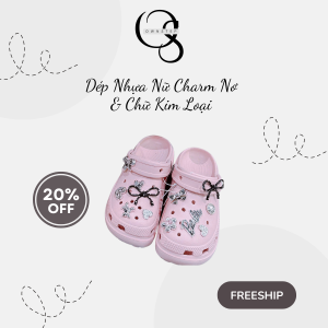 Dép Nhựa Nữ Charm Nơ & Chữ Kim Loại, Dép Nhựa Mềm Nhẹ Chống Trơn Trượt, Phong Cách Cute Hàn Quốc