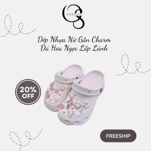 Dép Nhựa Nữ Gắn Charm Đá Hoa Ngọc Lấp Lánh, Dép Nhựa Mềm Quai Hậu Phong Cách Cute Hàn Quốc