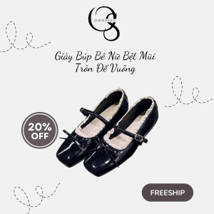 Giày Búp Bê Nữ Bệt Mũi Tròn Đế Vuông Phối Ren, Phong Cách Lolita Nữ Tính