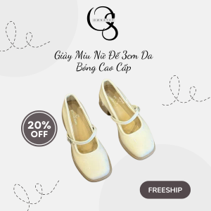 Giày Miu Nữ Đế 3cm Da Bóng Cao Cấp, Giày Búp Bê Đi Học Đi Chơi Màu Đen/Kem